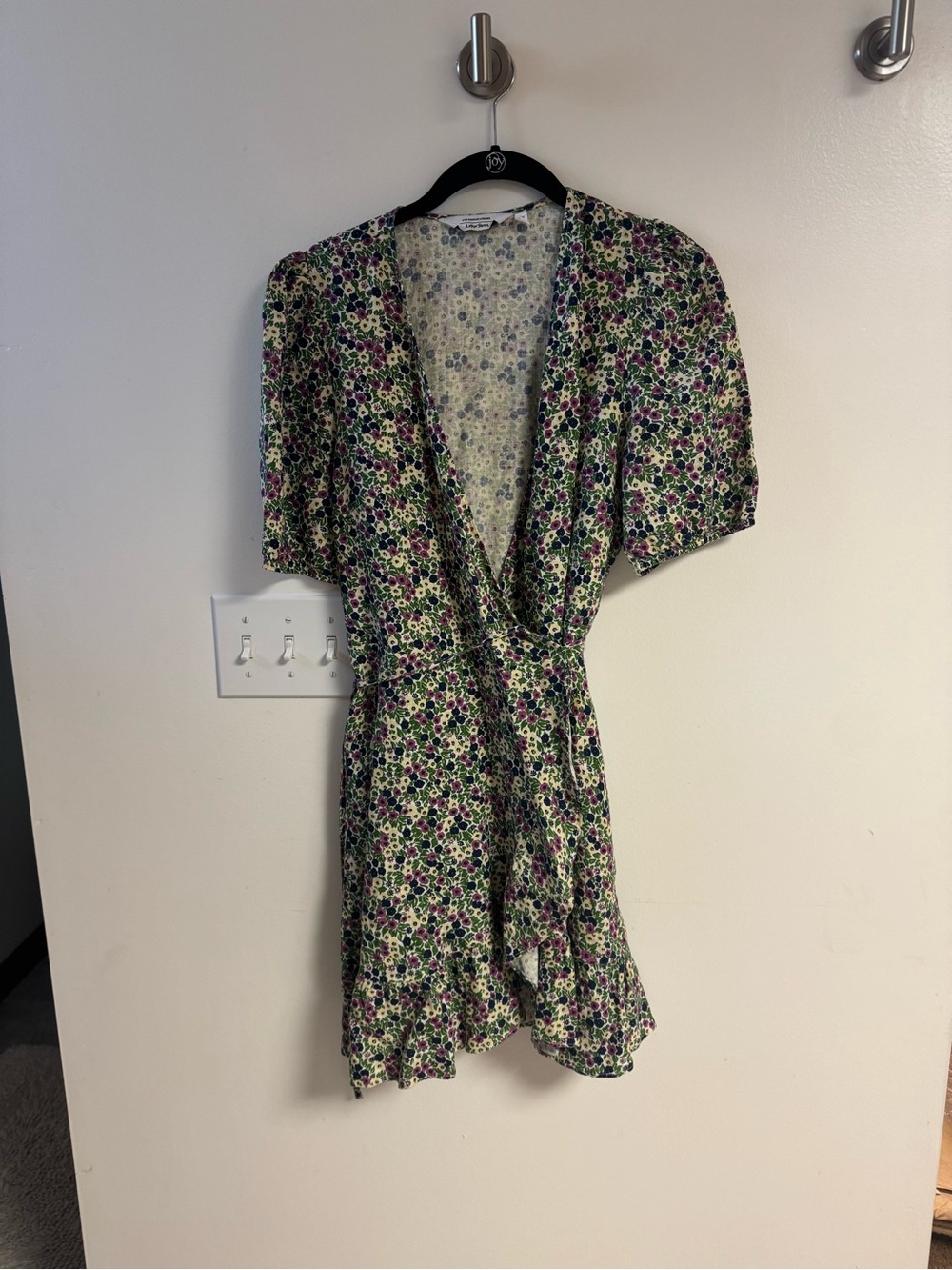 & Other Stories Green and Purple Floral Wrap Mini Dress